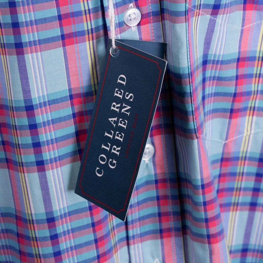NWT Collared Greens Mens S Teal Blue Plaid LS Button‎ Front Shirt $98 MSRP - Picture 8 of 10